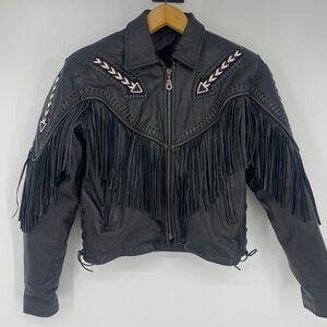 Unik Premium Leather Fringe Colorado Motorcycle Biker Jacket Coat Women’s Small